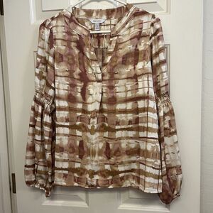 Nine West Size Small Smocked Puff Sleeve Popover Top Women NWT